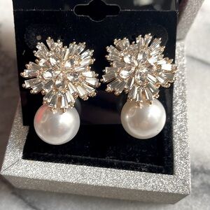 Statement earring Cz Cubic zirconia pearl earrings